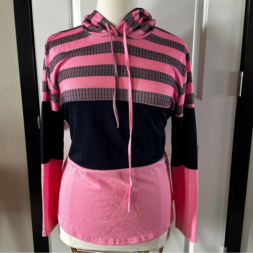 Color Block Pink Hooded Sweatshirt – NWT | Lightweight & Casual
